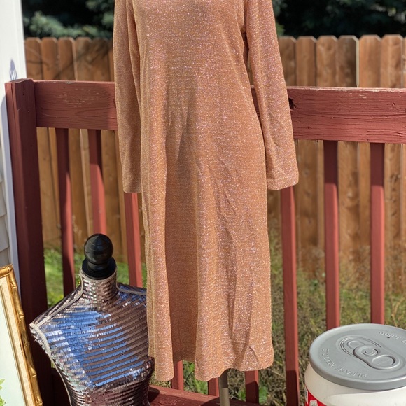 Vintage designer shiny sparkly rose gold tinted beige long knit so cute - Picture 4 of 7